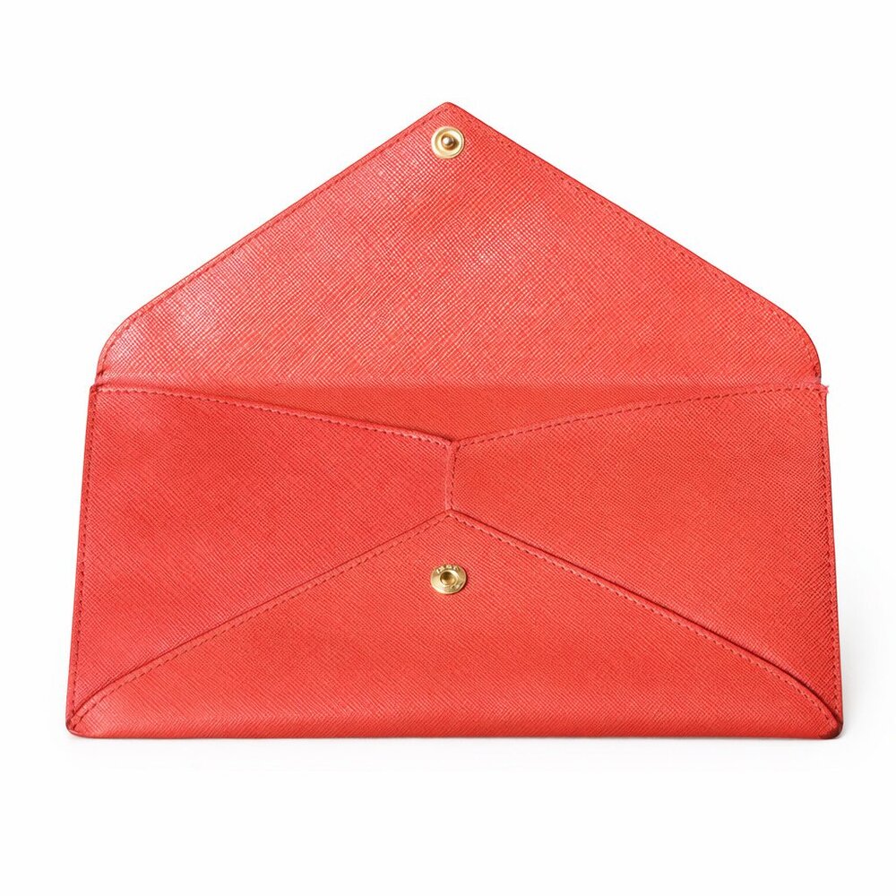 Prada Saffiano Envelope Pouch Clutch Corallo Papaya Red Document Holder - Picture 5 of 10